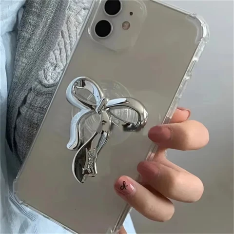 Корейский милый серебристый бант Griptok, прозрачный держатель для телефона, кольцо на палец, подставка для iPhone, Samsung, складная розетка, кронштейн для девочек