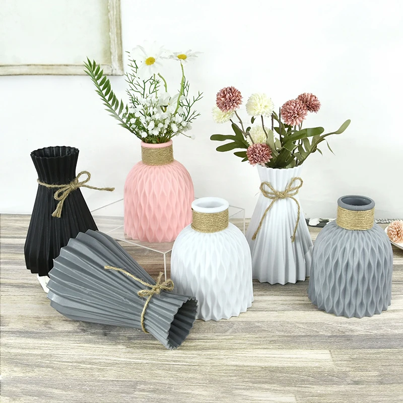 Flower Plastic Vase Arrangement Living Decor Basket Flower Prink Home Room Blue Nordic Pot Modern Vase White Black Flower