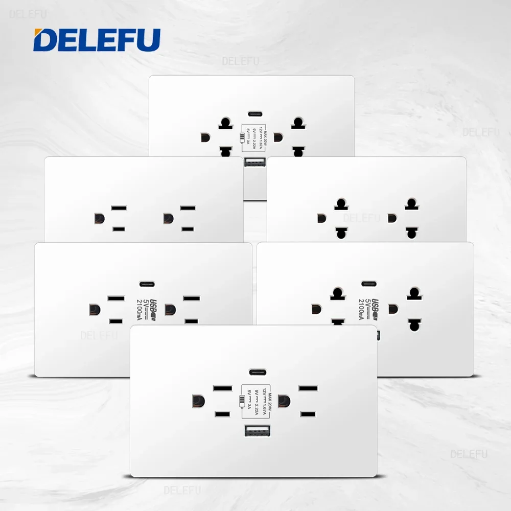 DELEFU огнестойкая белая панель ПК Мексика стандартная розетка типа C США 124*76 мм