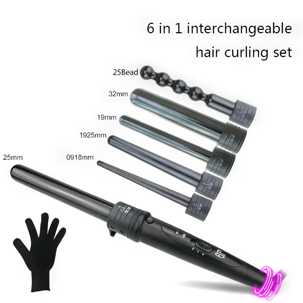6 in 1 curlers conical curling iron single tube ceramic glaze pear flower cone electric curly hair Gourd ceramic hair changer