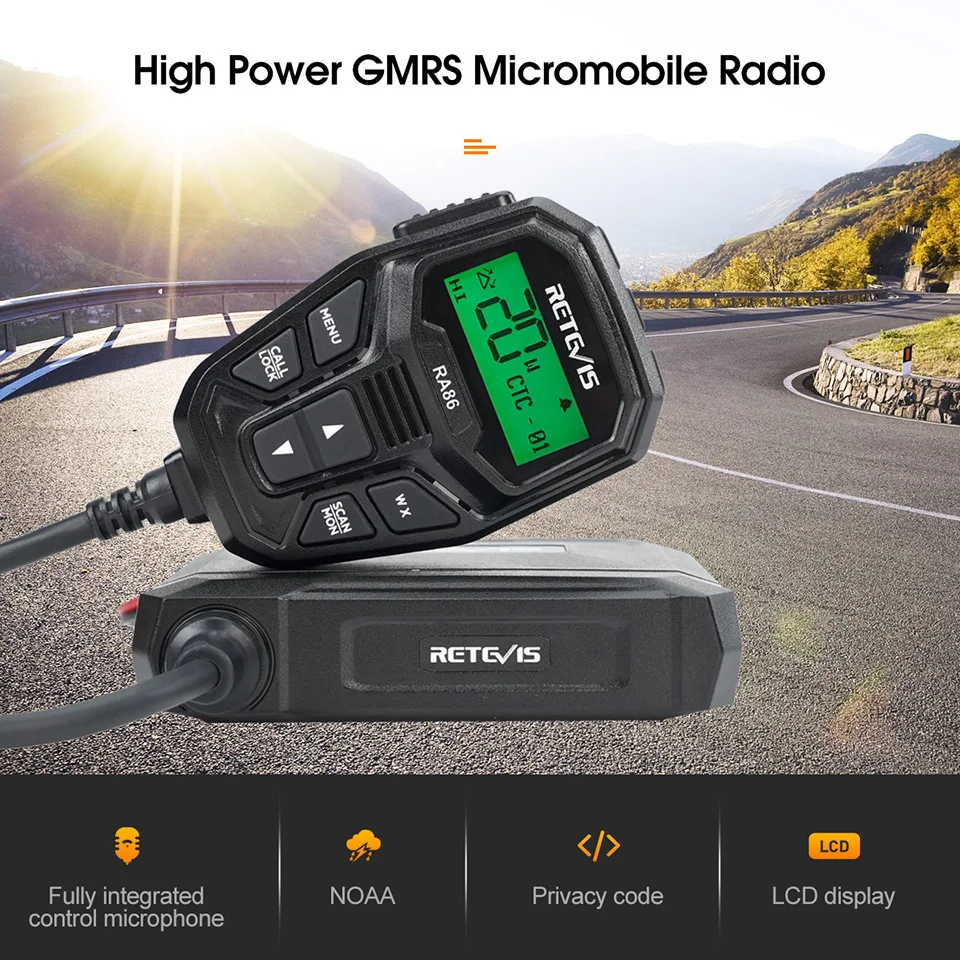 Retevis RA86 GMRS Car Walkie Talkie 20W/5W High Power Fully Integrated Control Microphone NOAA Two Way Radio for Vehicle Outdoor enlarge