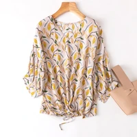 natural silk print prairie chic women tops lantern sleeve summer 2022 free shipping items clothes for women blusa mujer