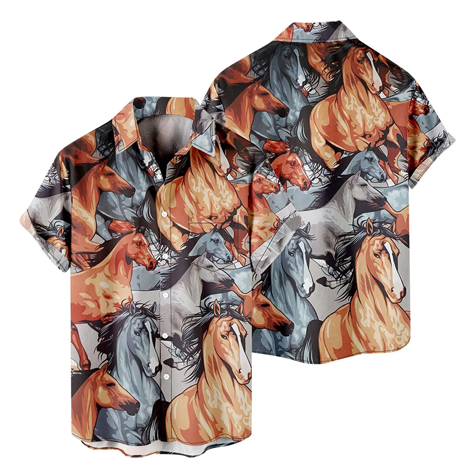 

Mens Big Tall Shirts Mens Fashion And Leisure 3D Digital Printing Buckle Womens Long Sleeve Tops Short Sleeve Summer Blouse