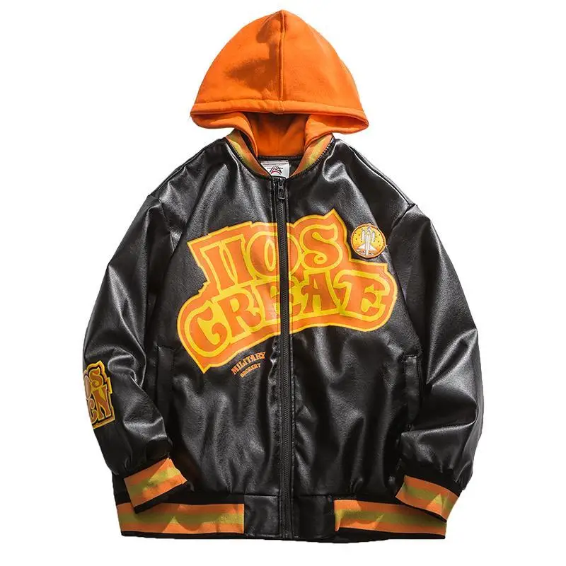 

Осенняя кожаная бейсбольная куртка с принтом Женское пальто бомбер для пары унисекс бойфренд стиль Varsity Hiphop Street 2022