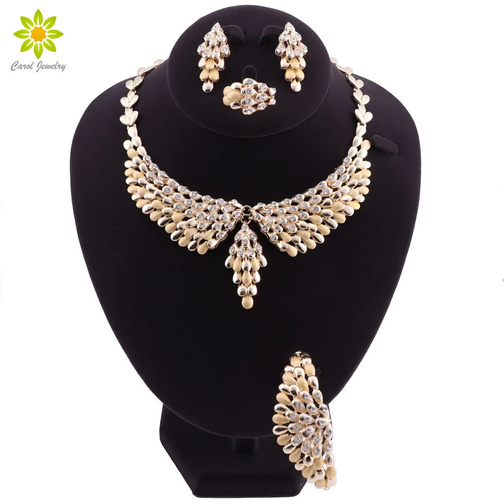 Дубай золотой цвет африканские бусы ювелирный набор Свадебное колье ожерелье