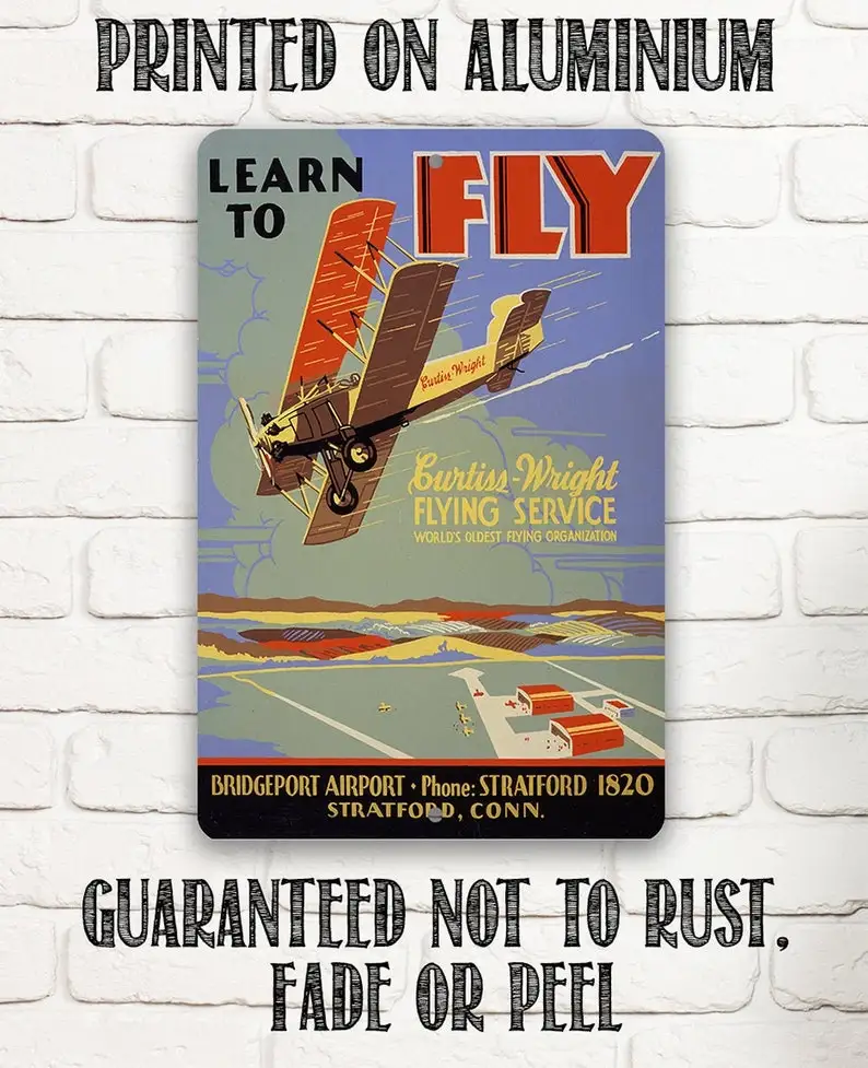 

Tin Metal Sign Learn to Fly 8" x 12" or 12" x 18" Use Indoor/Outdoor Aviation Enthusiasts