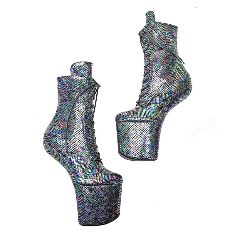 Leecabe PU Upper Platform Ankle Boots Sexy Exotic heelless pole dance shoes