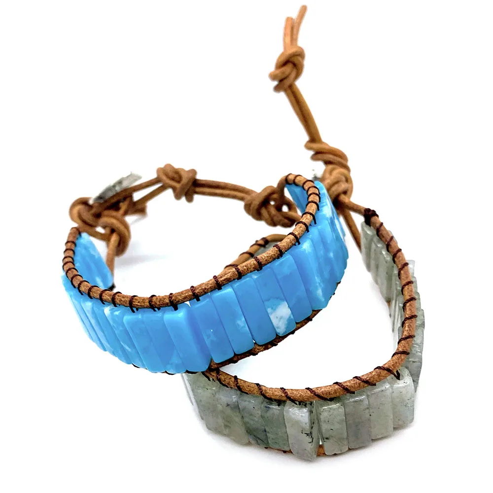 Браслет из лазурита императора камень семь чакр кожаная веревка розовый