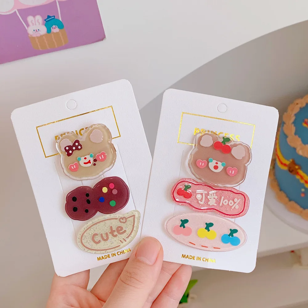 

Cute Cartoon Girls Hairclips Kawaii Bear Rabbit Hair Pins Acrylic Candy Color Princess Hair Accessories for Baby Newborns Gifts