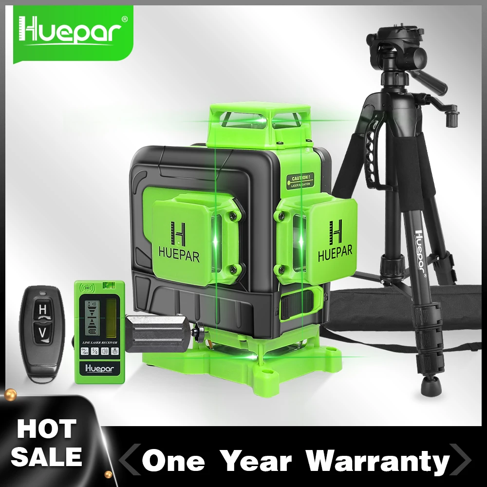 

Huepar 4D 16 Lines Cross Line Laser Level Green Beam Lines Multifunction & Remote Control With Li-ion battery For Tiles Floor