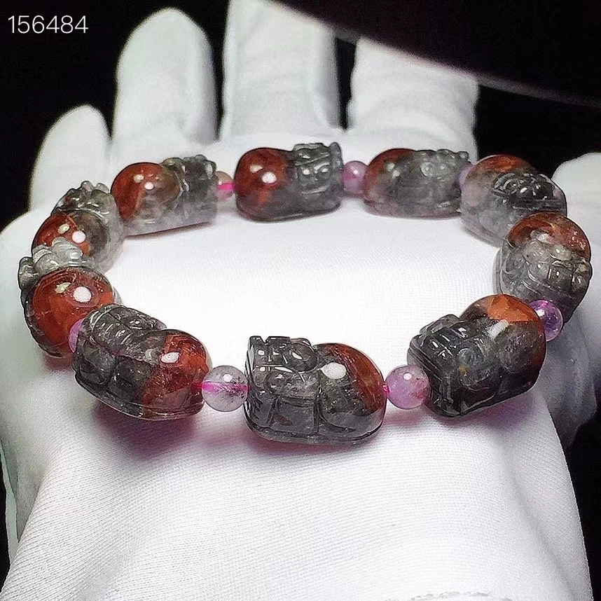 

Natural Purple Cacoxenite Red Auralite 23 Red Rutilated Quartz Pi Xiu Bracelet 10*15*9mm Clear Beads Women Men AAAAAA