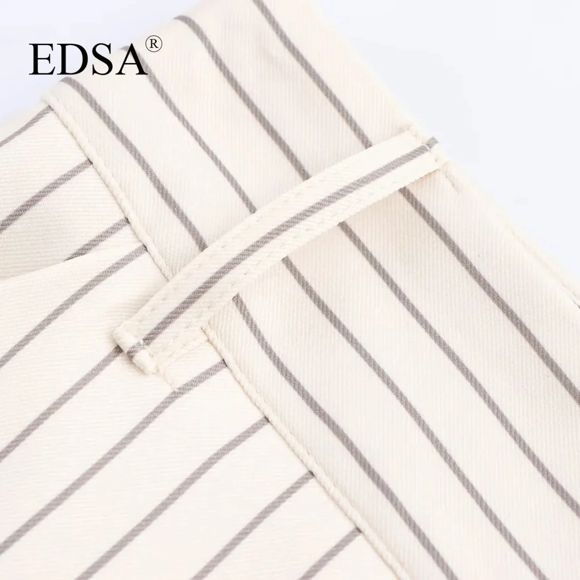 Женские полосатые длинные брюки EDSA офисные с высокой талией и боковыми карманами