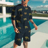 summer beach style 3d printed tiger man tracksuit original brand o neck oversize sportswear two pieces set street comfort suit