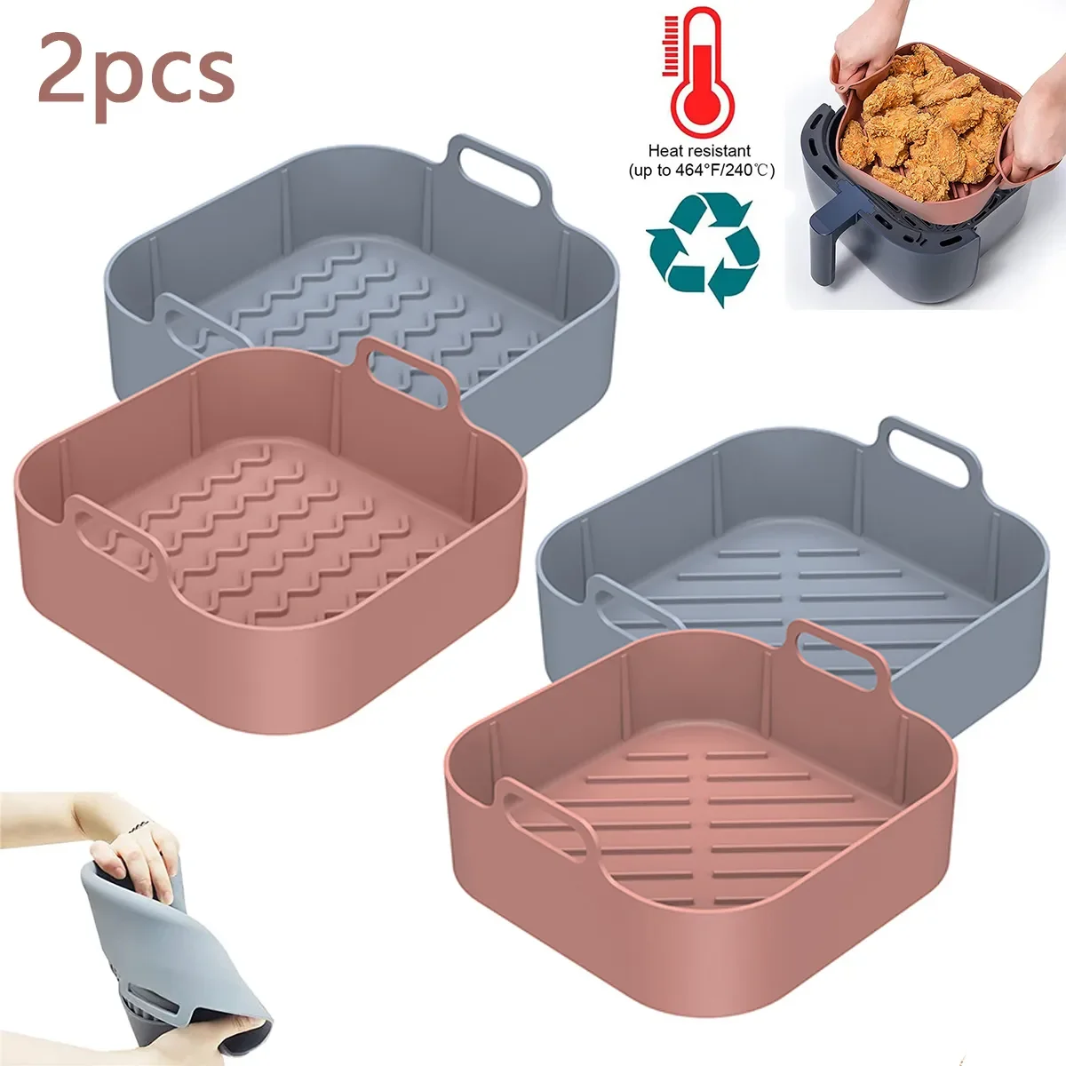 

Air Fryer Silicone Square Airfryer Liners Basket Baking Tray Non Stick Air Fryer Accessories Reusable Replacement Pan