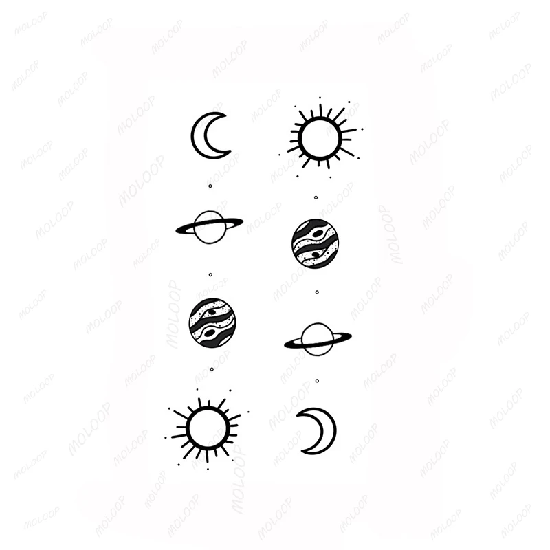 

Татуировка-наклейка с солнцем, луной, планетой, временная Водонепроницаемая вспышка для макияжа рук, шеи, поддельная имитация боди-арта для мужчин и женщин