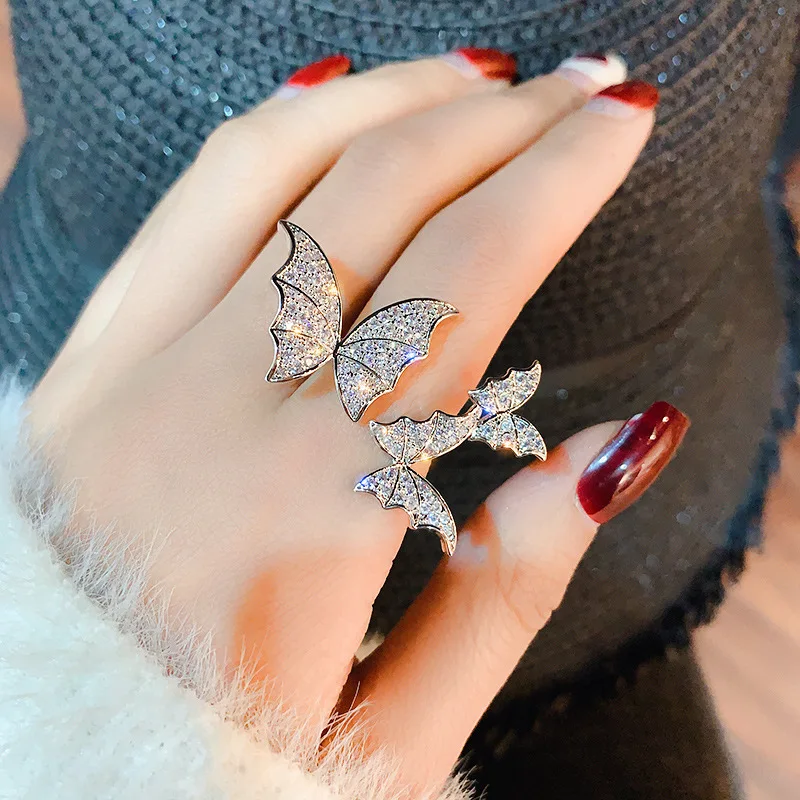 

Three Butterfly Crystal Rings for Women 2022 Open Adjustable Shine Rhinestone Rings Weddings Party Jewelry Gifts