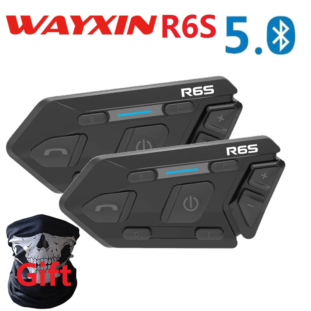 WAYXIN R6s Helmet Headset Motorcycle Intercom Waterproof 1200M Bluetooth 5.0 DSP Noise Reduction 6 Riders Communication MP3 GPS