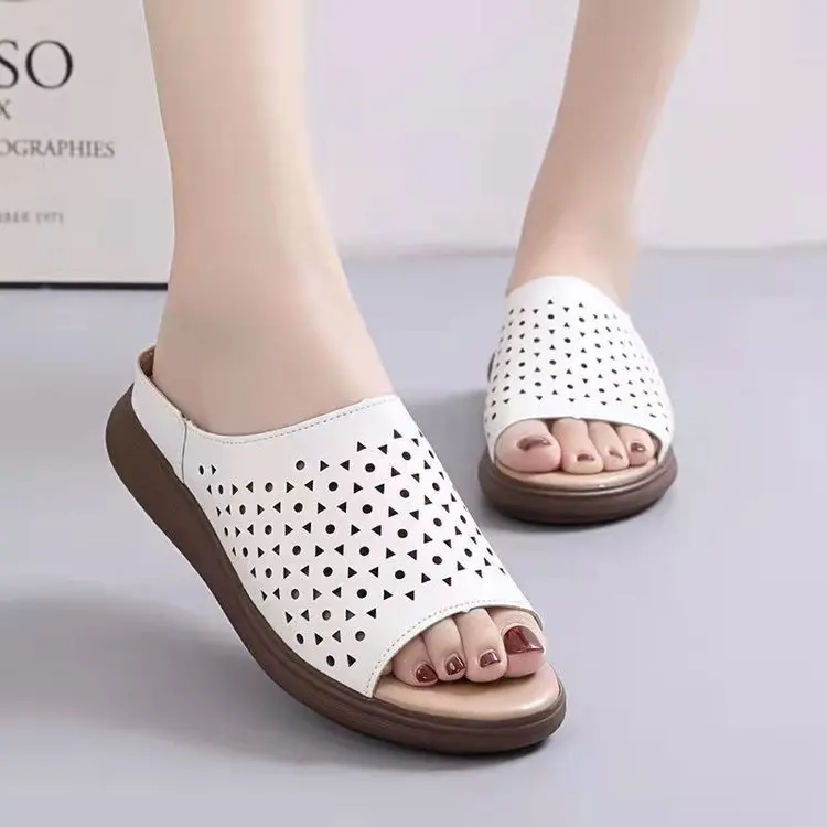 

Peep Toe On A Wedge Shoes Slippers Soft Platform Fretwork Heels Slides Slipers Women Low Comfort 2023 Fabric PU Rome Ethnic Casu