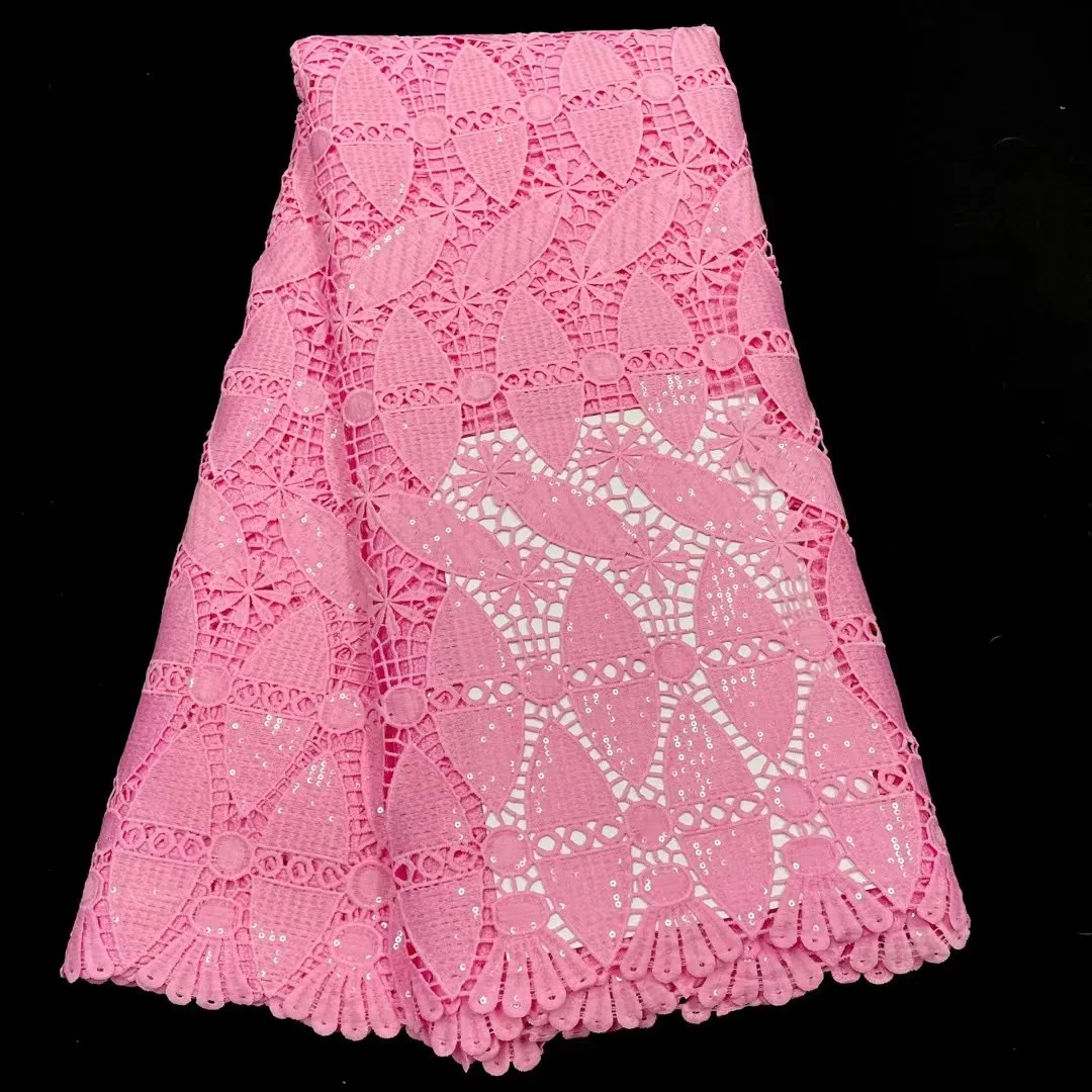 

African Latest Pink Sequin Punch Lace Soft Fabric 2022 High Quality Mesh Net 5 Yards Lace Lingerie For Wedding Prom Dress Sewing
