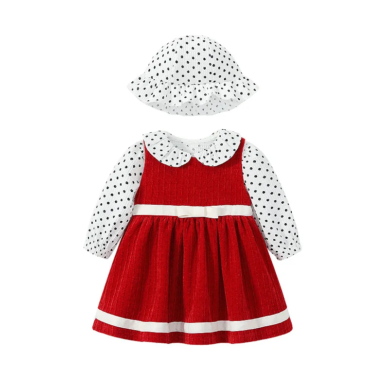 

Spring and Autumn Children's Clothing Baby Girl Clothes Kids Red Sleeveless Pleated Dress Dot Shirt Suit Infant Dress Sets