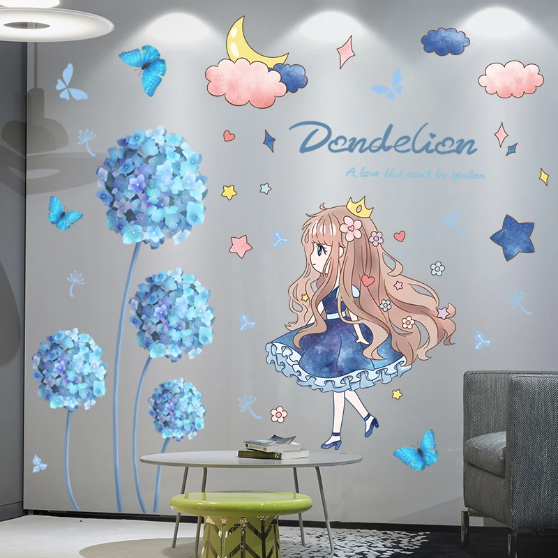 

[SHIJUEHEZI] Girl Clouds Stars Wall Stickers DIY Flower Plants Wall Decals for Kids Room Baby Bedroom Kitchen House Decoration
