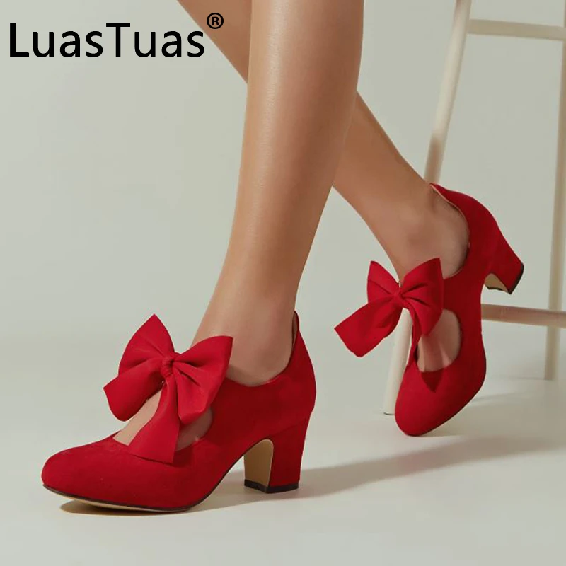 

LuasTuas Size 36-42 Women Pumps 2022 New Fashion Sweet Bow High Heels Shoes Woman Party Wedding Lady Office Daily Footwear