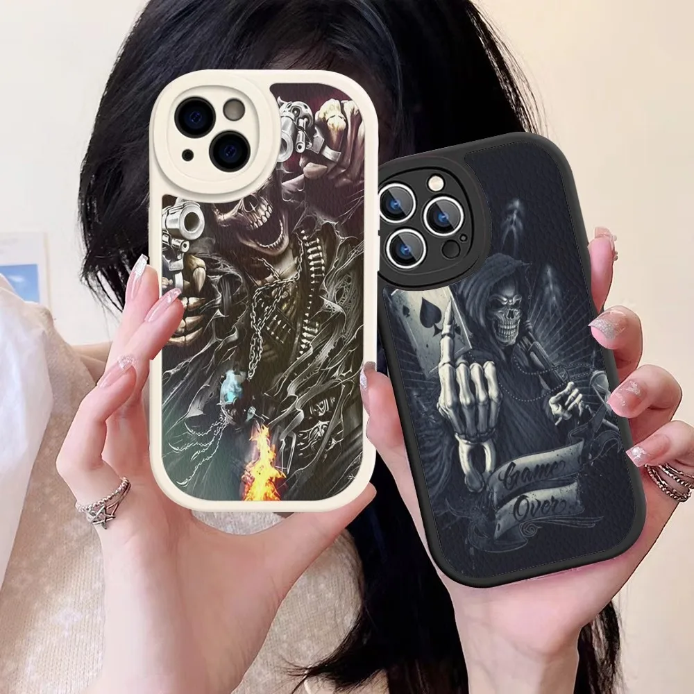 

Grim Reaper Skull Skeleton Phone Case Hard Leather For iPhone 14 13 12 Mini 11 14 Pro Max Xs X Xr 7 8 Plus Fundas