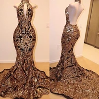 2022 gold appliques evening dresses halter mermaid long evening dress sexy african plus size specail occasion gowns