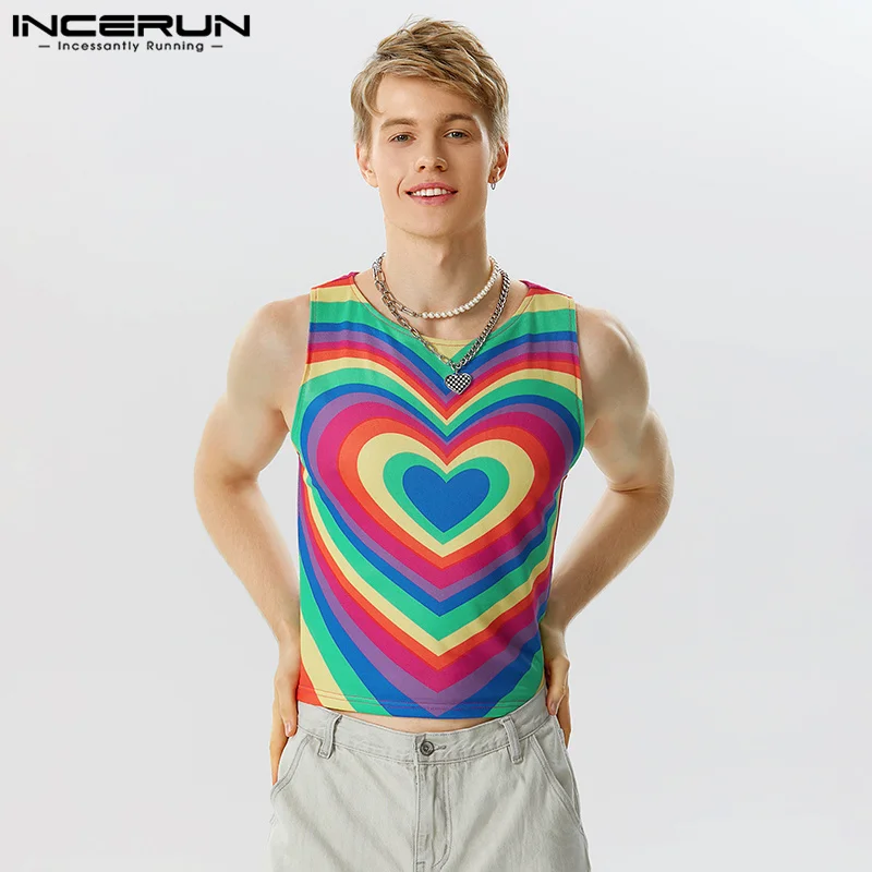 

Fashion Well Fitting Tops INCERUN Mens Gradient Color Love Pattern Vests Casual All-match Personality Sleeveless Waistcoat S-5XL