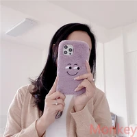 funny face plush fur purple phone case for huawei p smart y6p y8p y7a mate 20 10 honor 50 30 20 10 lite 10i 9x 8x silicone cover