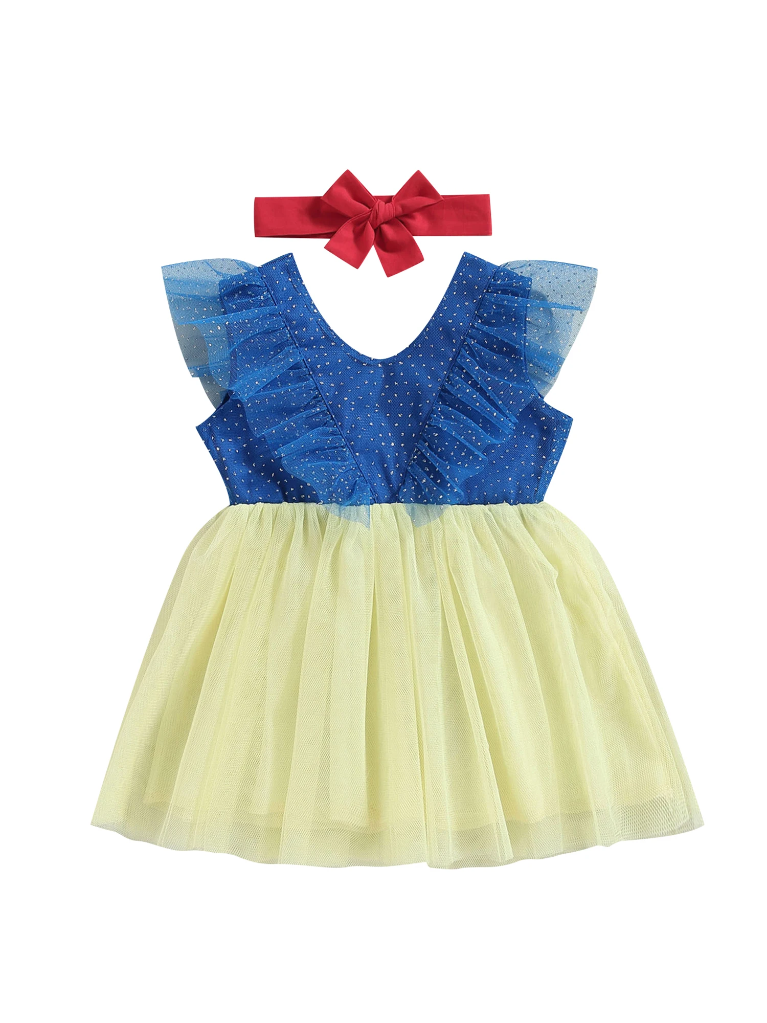 

Платье YILEEGOO для маленьких девочек, платье принцессы контрастных цветов с V-образным вырезом, оборками и бантом, многослойное Тюлевое милое п...