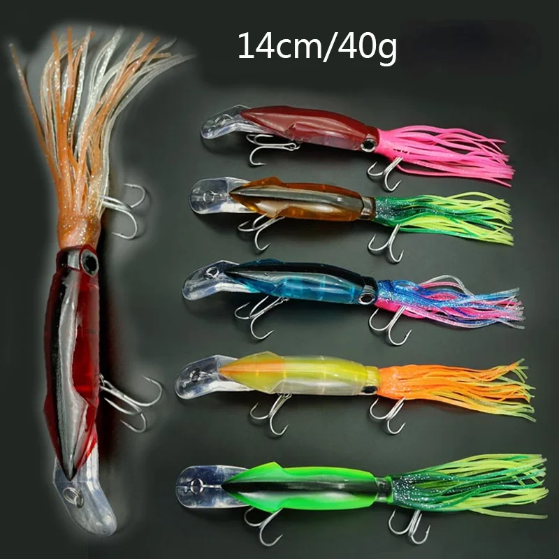 

Big Beard Squid Fishing Lures Isca Artificial Hard Trolling Baits 14cm40g Treble Hooks Pesca Skirts Octopus Tuna Sea Allure Tool