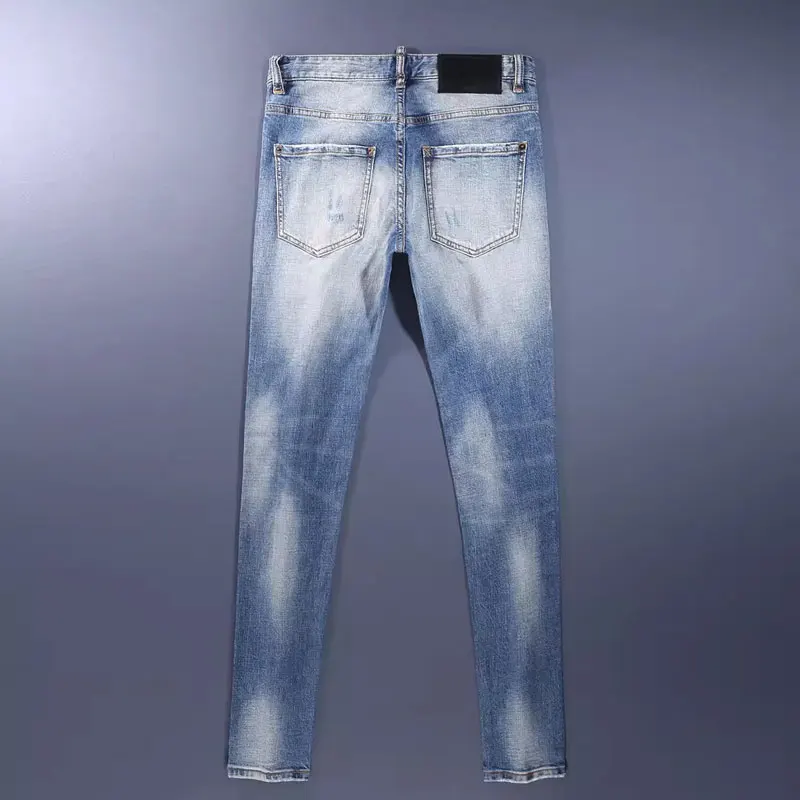 Джинсы мужские Стрейчевые в стиле ретро модные рваные джинсы скинни с вырезами