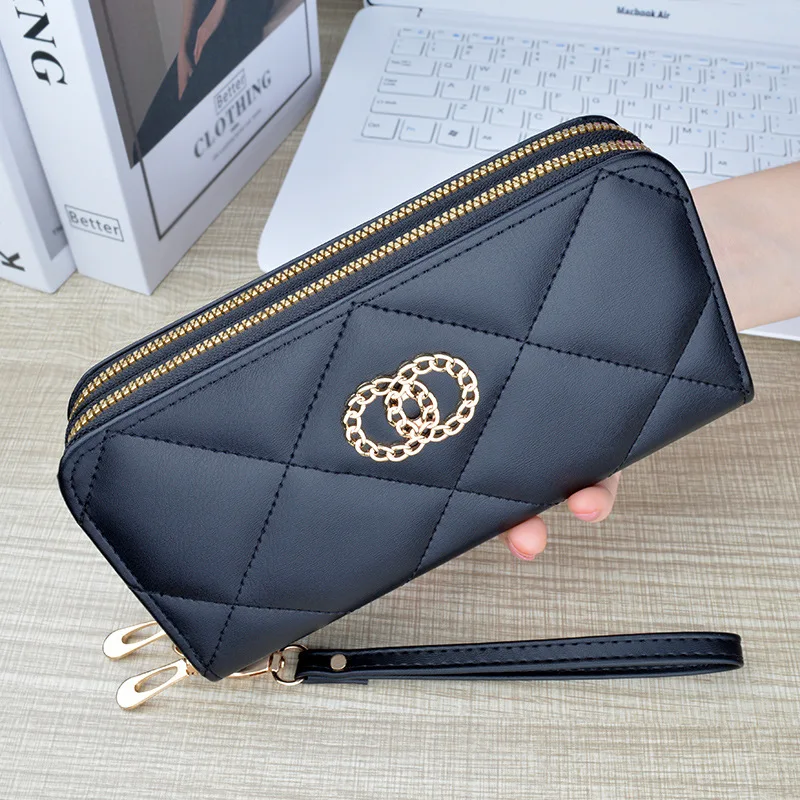

New Wallet Women's Long Double Zipper Large Capacity Handbag retro Fashion Simple Double Layer Wallet Mobile Case European 881