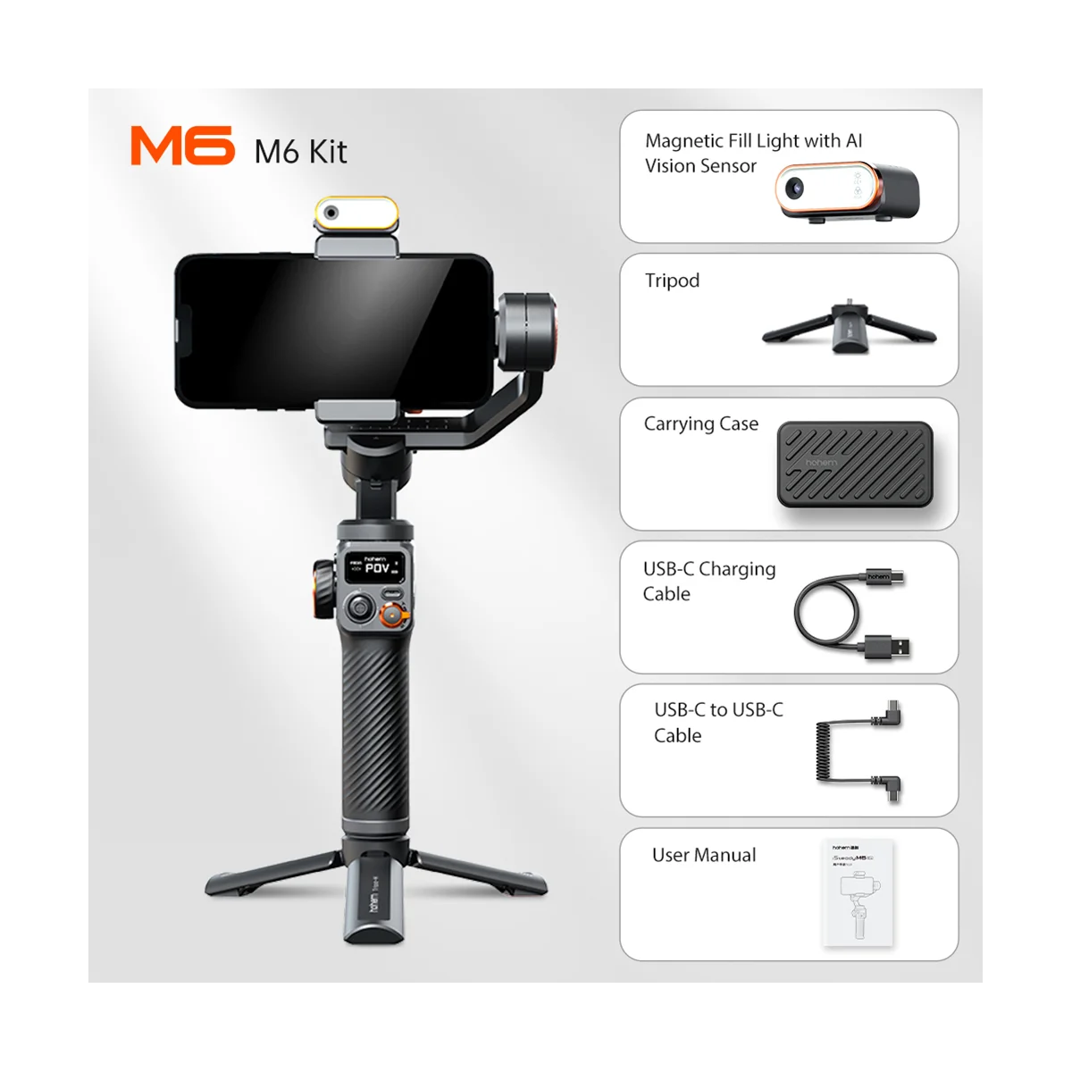 Ручной Стабилизатор Hohem ISteady M6 штатив для селфи с магнитной подсветкой