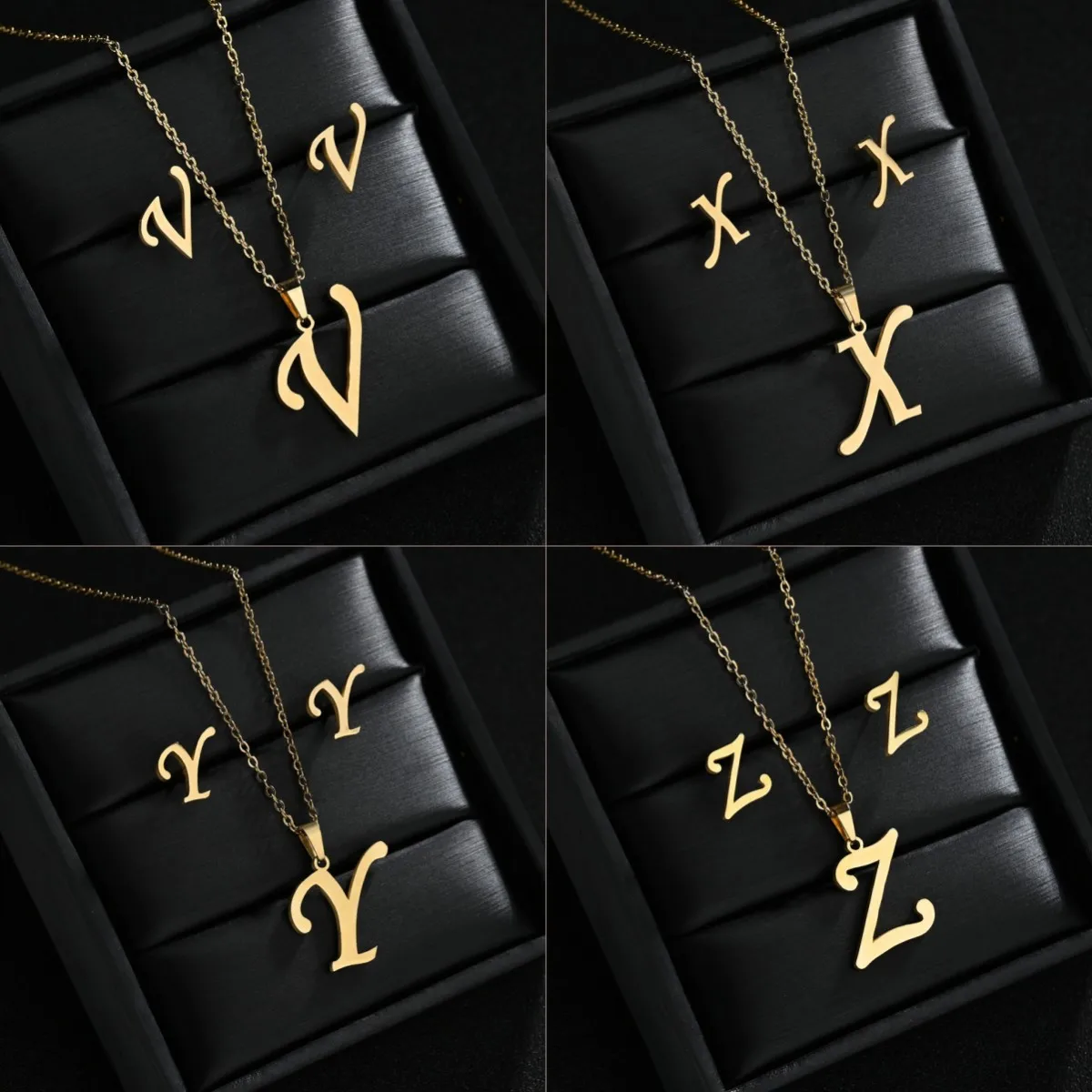 Комплект украшений из нержавеющей стали "26 буквенных начальных ожерелий" для женщин с подвесками в виде алфавитных букв и серьгами, подарок друзьям и семье.