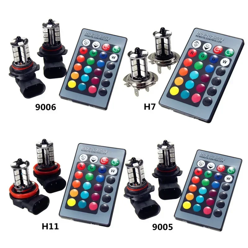 H4/H7/H11/9005/9006 2 шт. противотуманные фары/лампы дальнего света-5050 RGBW LED 27SMD с 24