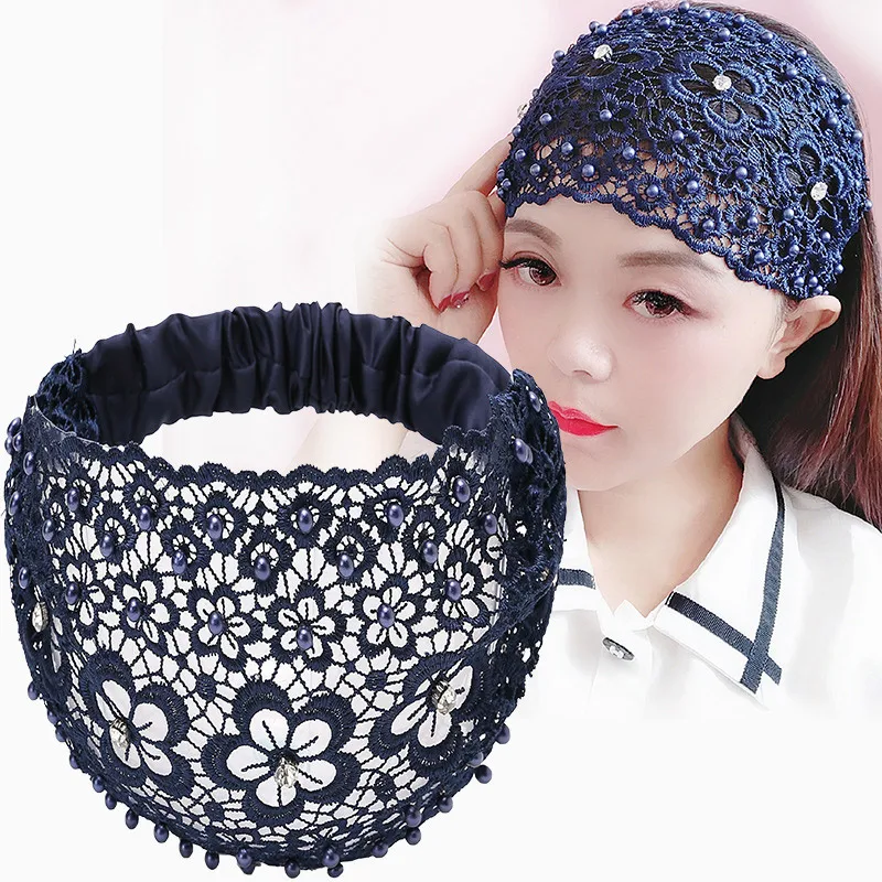 

Korean Pearl Wide-brimmed Hair Band Hair Cover Women's Artifact Hair Mesh Elastic Bandage Headband Turban Washing Headwear