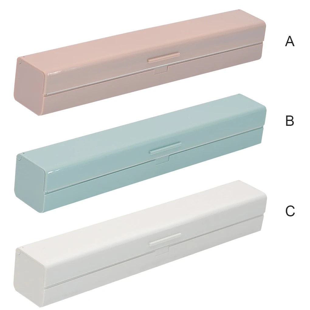 

Plastic Wrap Dispenser with Slicer Food Freshness Cling Film Storage Box Kitchen Gadget, Beige