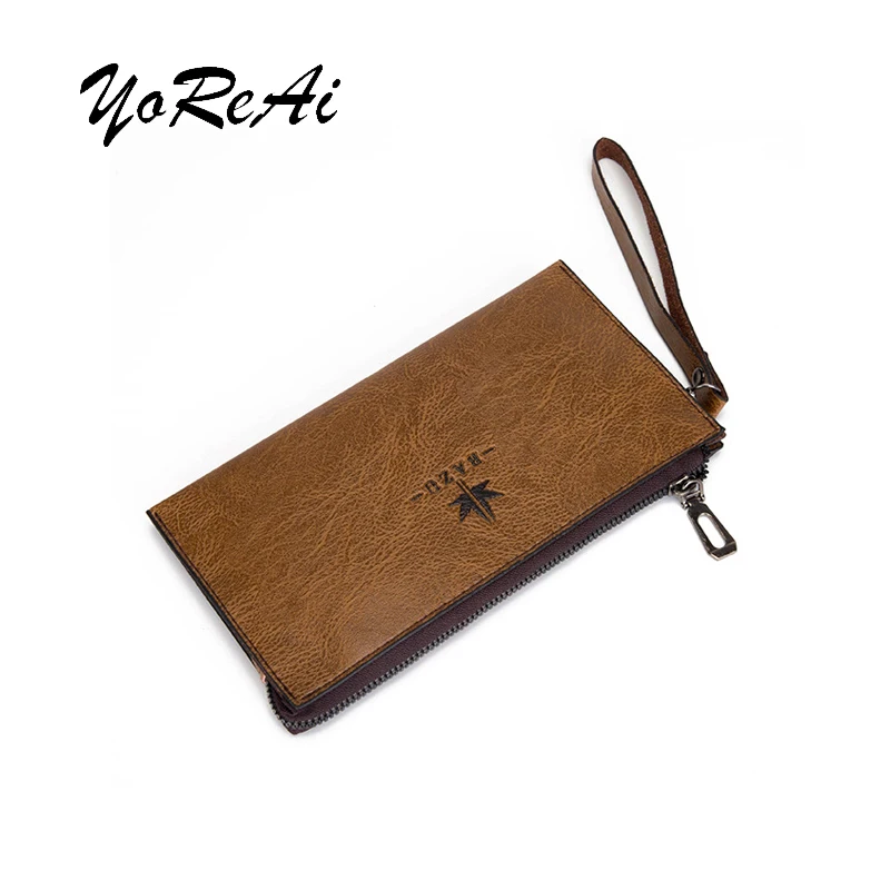 

YoReAi New Men's Business PU Waterproof Clutch Multi-card Slot Long Retro Mobile Phone Bag Casual Wear-Resistant Wallet Handbag