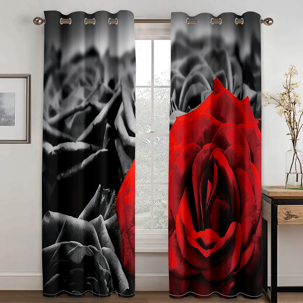 

Занавески с 3d принтом красной розы, декоративные занавески с цветочным рисунком, подходят для гостиной, спальни, балкона, офиса, 2 шт.