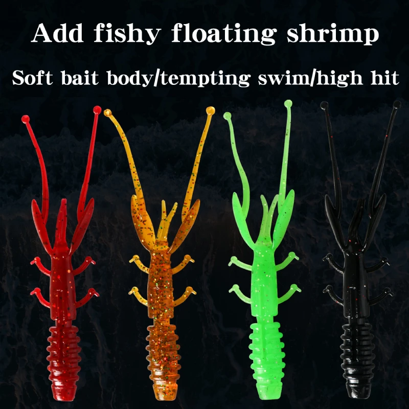 

12pcs Larva Soft Lures 8cm Mayfly Shrimp Worm Floating Fishing Lures Shrimp Lobster Silicone Soft Carp Bait Crankbait Swimbait