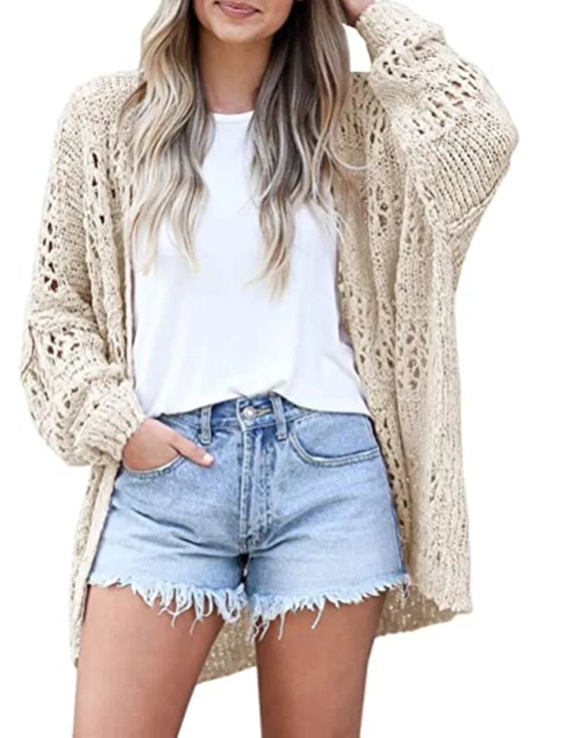 

Winter 2023 New V-neck Temperament Commuter Women's Crochet Cardigan Long-sleeved Lightweight Loose Cardigan Knit Sweater