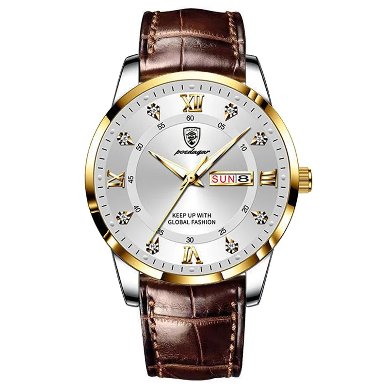 New Men's Luxury Fashion Business Quartz Watch Calendar Week Waterproof Glow Belt Watch Simple Style Versatile Watch