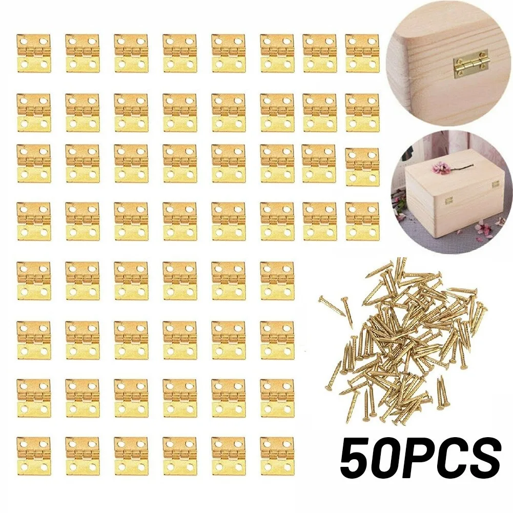 50pcs Mini Brass Hinge For Small Craft Door Box Jewelry /gift /wine Boxes Accessories Gold 8*10mm Furniture Hinges