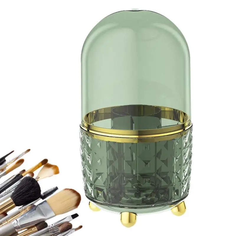 

Make Up Brush Organizer With Lid Dustproof 360 Rotating Makeup Brush Holder With Cover 5 Compartments Makeup Organizer For