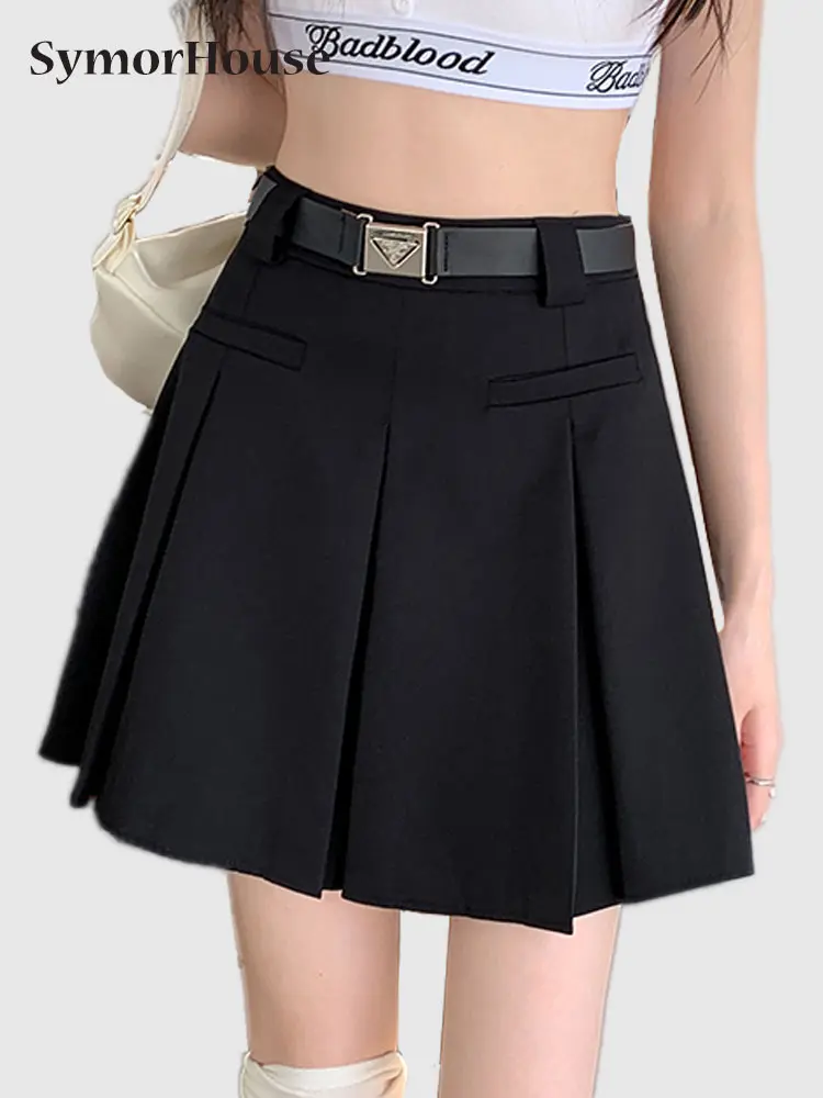 

Женская короткая юбка с высокой талией, однотонная трапециевидная юбка в Корейском стиле, базовая элегантная юбка для девушек, лето 2023
