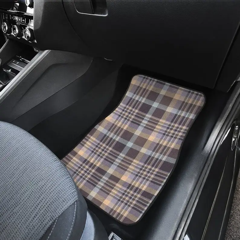 Beige Brown Plaid Car Floor Mats Set, Front and Back Floor Mats for Car, Car Accessories images - 6