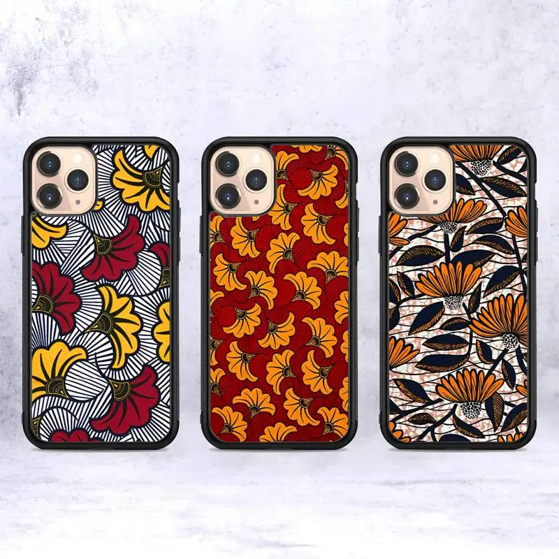 

African Wax Fabric Phone Case Silicone PC+TPU Case For iPhone 14 11 12 13 Pro Max 8 7 6 Plus X XR Hard Fundas