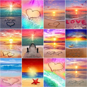 CHENISTORY 5D Full Square Drill Diamond Painting DIY Cross Stitch Crafts Kit Seaside Sunset Mosaic Diamond Embroidery Gift Home